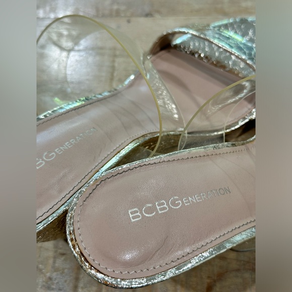 BCBGeneration gold metallic open toe wedge PATTI heels shoes slide sandal - Picture 13 of 16